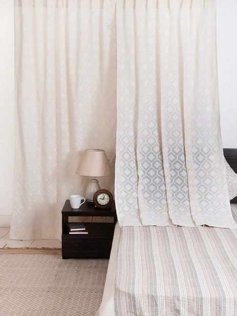 Fabindia Home Standalone Cream Cotton Curtain-image-1