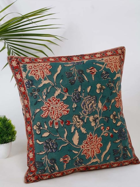 Fabindia Home Mehulika Teal Cotton Cushion Cover