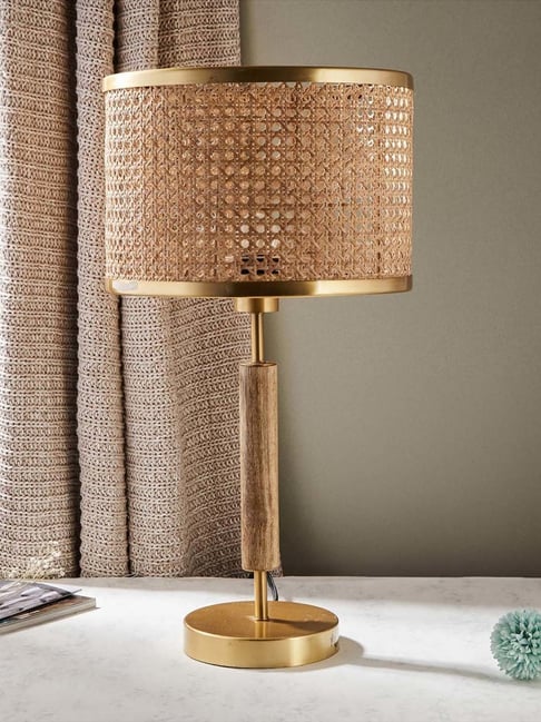 Fabindia Home Vetasaha Golden Natural Fibre Cane Weave Table Lamp