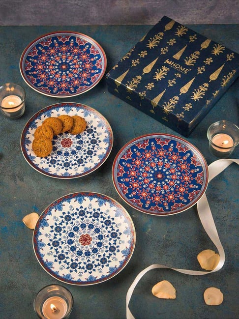 Fabindia Home Falak Multicolor Ceramic Snack Plate - Set of 4