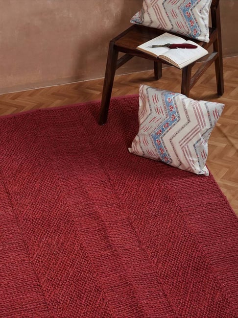 Fabindia Home Standalone Maroon Jute Blend Dhurrie