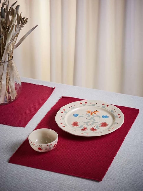 Fabindia Home Standalone Red Cotton 600 GSM Rib Mats - Set of 6-image-8