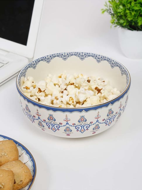 Fabindia Home Lavanya Blue & White Ceramic Small Serving Bowl (800ml)