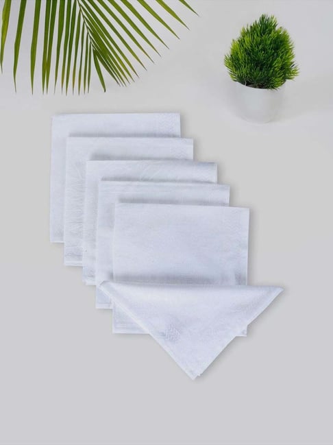 Fabindia Home Sarah White Cotton 140 TC Napkins - Set of 6