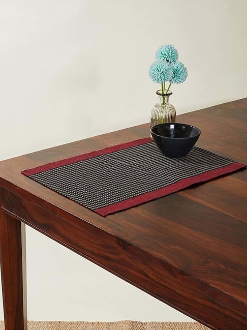 Fabindia Home Paatee Black & Red Cotton 550 GSM Mats - Set of 6