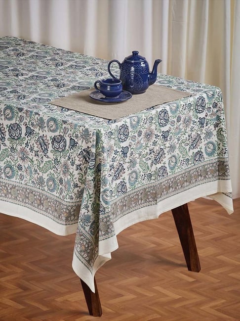 Fabindia Home Coromndel Blue Cotton 163 GSM 6 Seater Table Cover