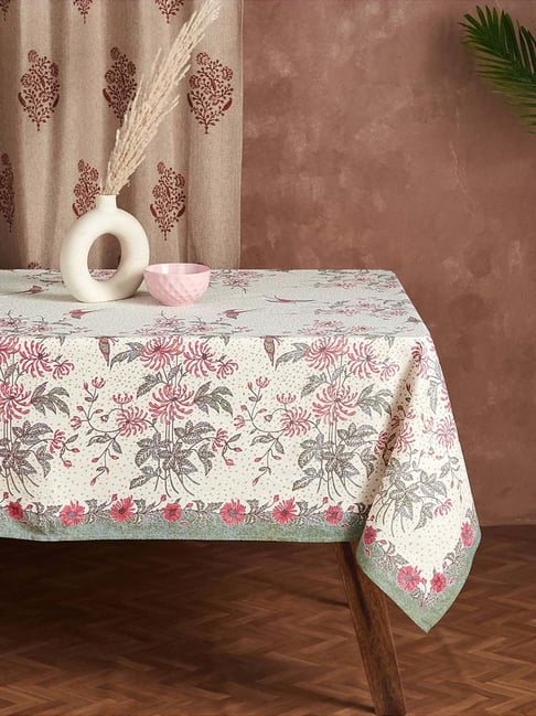 Fabindia Home Adira Pink Cotton 230 GSM 6 Seater Table Cover