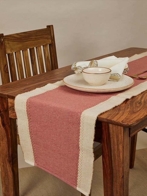 Fabindia Home Cerise Brown & Beige Cotton 525 GSM Table Runner