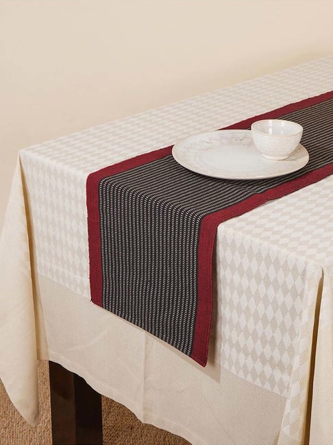 Fabindia Home Shubikha Black & Red Cotton 550 GSM Table Runner