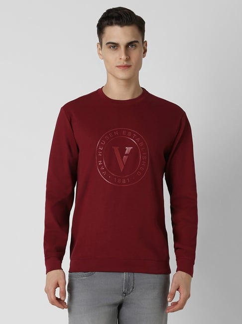 Van Heusen Maroon Cotton Regular fit Print Casual Sweatshirt-picture-28