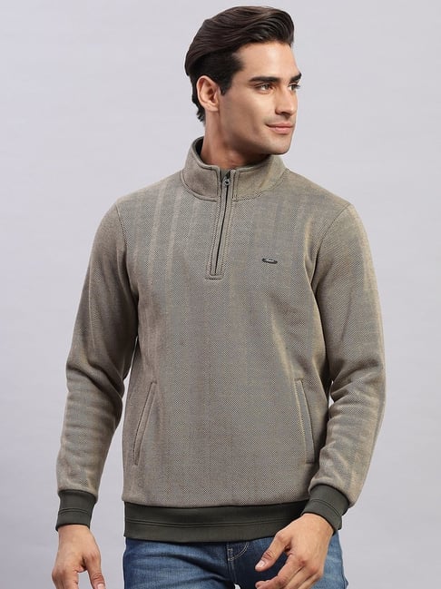 Monte Carlo Olive Regular Fit Self Sweatshirt