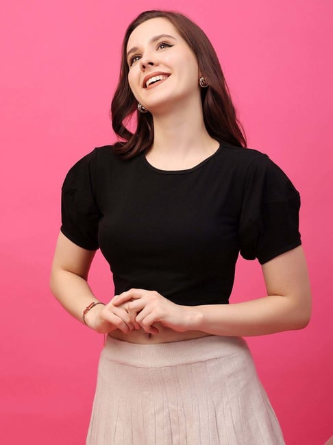 Cation Black Plain Crop Top-picture-41