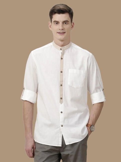 Cavallo By Linen Club White Linen Contemporary Fit Shirt