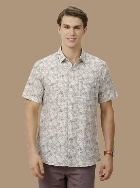 Linen Club Grey Linen Contemporary Fit Printed Shirt-picture-23