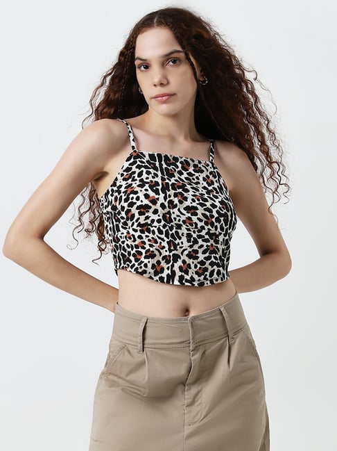 Nuon by Westside Black & Beige Animal Printed Top
