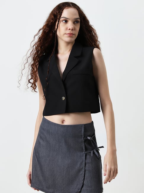 Nuon by Westside Black Waistcoat-Style Top