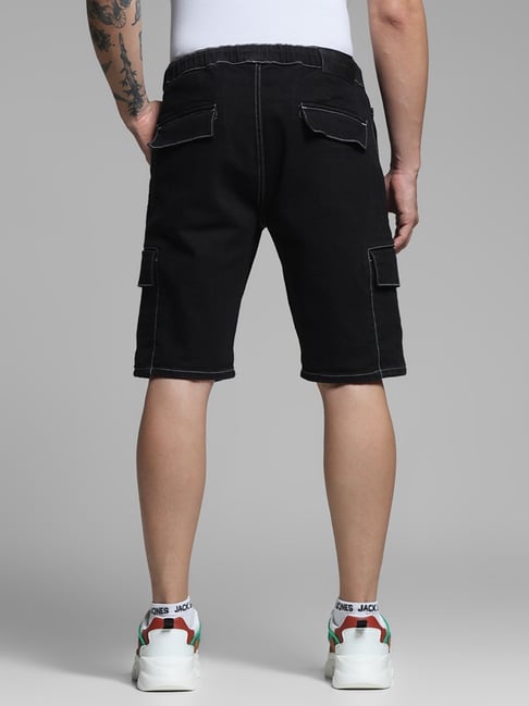 Jack Jones Black Cotton Regular Fit Cargo Shorts