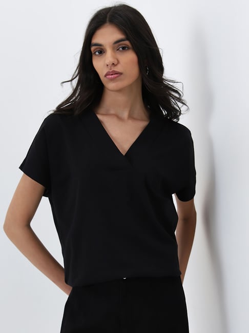 LOV by Westside Black Cotton Blend Blouse