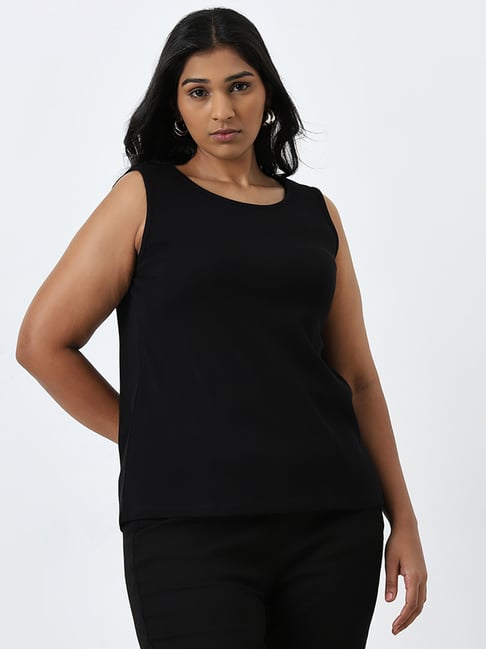 Gia by Westside Black Ribbed Cotton Blend Top