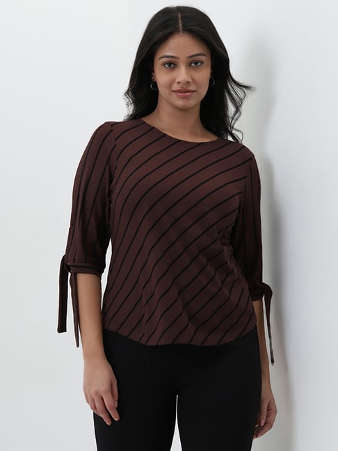 Gia by Westside Brown Striped Blouse