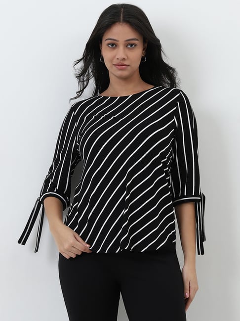 Gia by Westside Black Striped Blouse