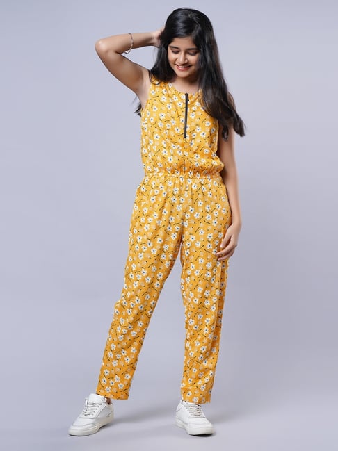 TeenTrums Kids Yellow Printed Jumpsuit