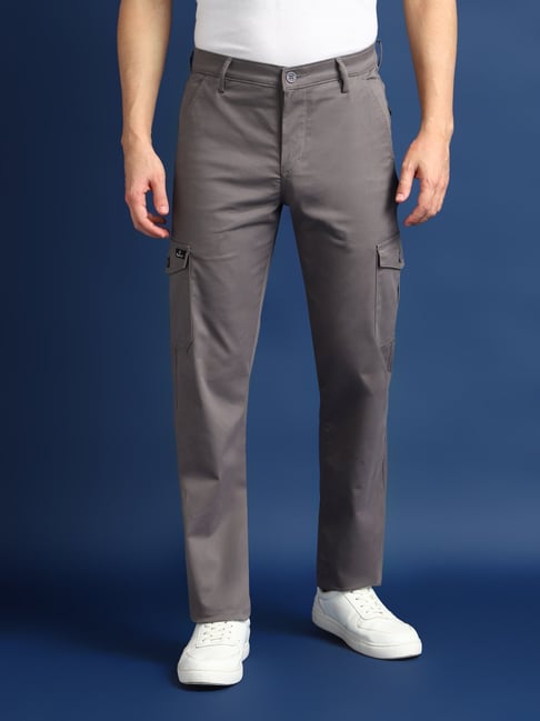 Hancock Grey Cotton Straight Fit Casual Trouser