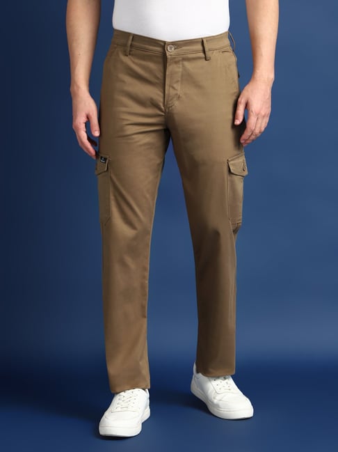 Buy Hancock Khaki Cotton Straight Fit Casual Trouser Online At