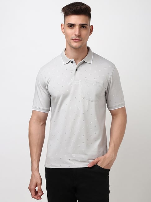 Buy Peter England Grey Print Polo T-Shirt (Casual) for Mens Online