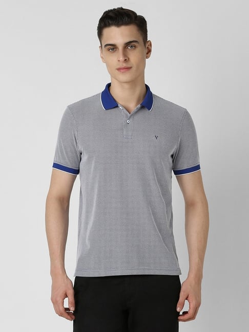 Van Heusen Navy Regular fit Print Casual Polo T-Shirt