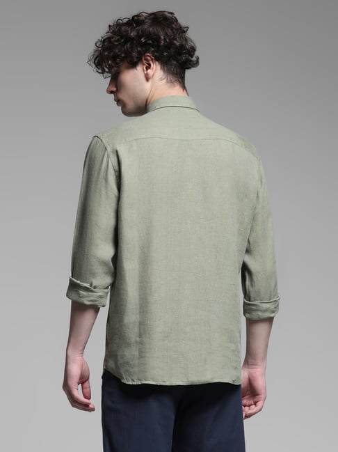 『TEN BAJA SHIRT L GREEN』 Jack & Jones Hedge Green Linen Slim Fit Shirt