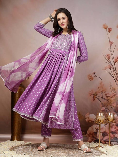 Stylum Purple Embroidered Kurta Pant Set With Dupatta