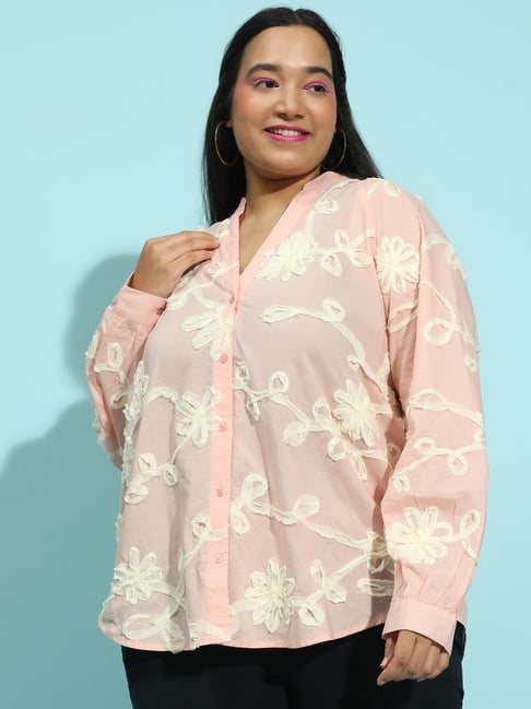 Oxolloxo Peach Cotton Embroidered Shirt-picture-34