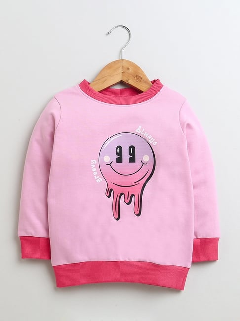 Bumzee Kids Pink Cotton Printed Sweatshirt