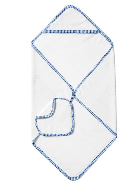 The Baby Atelier 100% Organic Checks Blue Hooded Towel Set