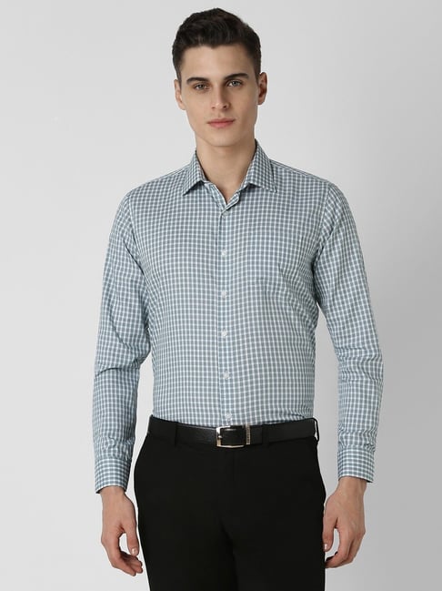 Van Heusen Blue Cotton Slim fit Checks Formal Shirt-picture-38