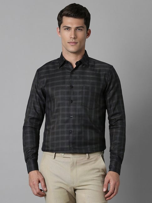 Louis Philippe Grey Cotton Slim fit Checks Formal Shirt-picture-13