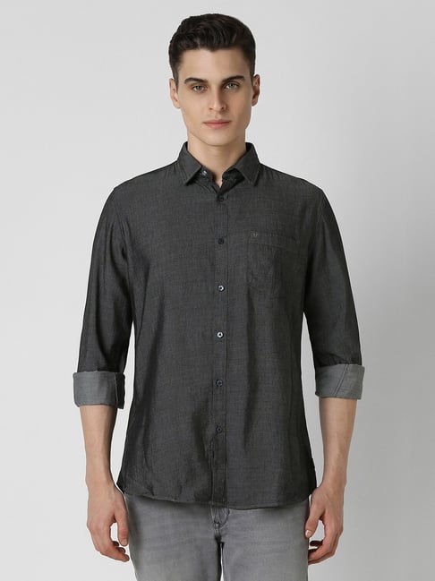 Van Heusen Grey Cotton Slim fit Solid Casual Shirt
