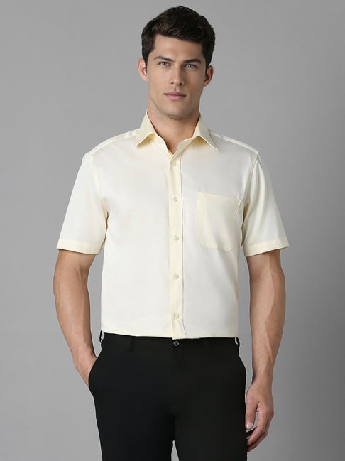 Buy Louis Philippe Cream Cotton Regular fit Solid Formal Shirt