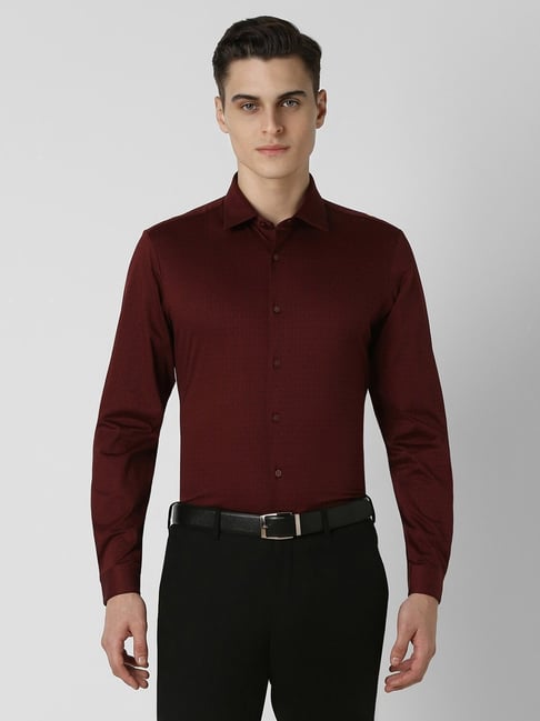 Buy Van Heusen Maroon Cotton Print Casual Shirt (Party Club Wear