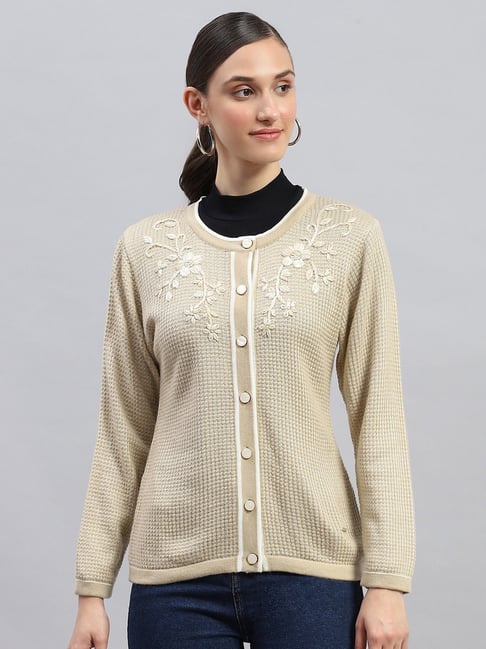 Monte Carlo Beige Self Design Cardigan