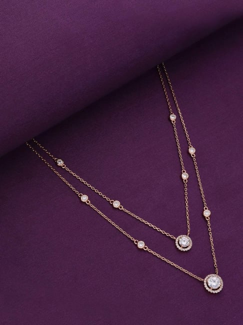 Kai Jewel Sterling Silver Rose Gold Round Cut Double Layered Chain Necklace-picture-41