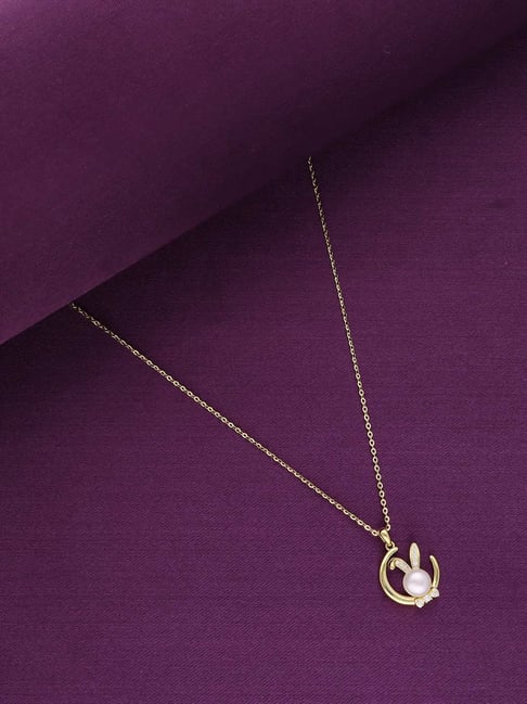 Kai Jewel Sterling Silver Gold Dainty Pearl Bunny Chain Necklace-picture-13