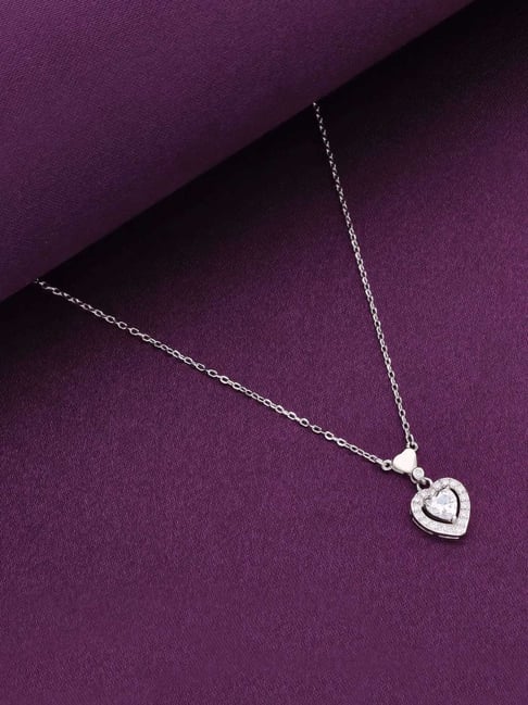 Kai Jewel Sterling Silver Dainty Heart Diamond Studded Chain Necklace