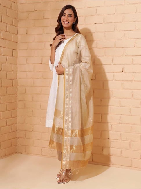 Fabindia Beige Printed Dupatta