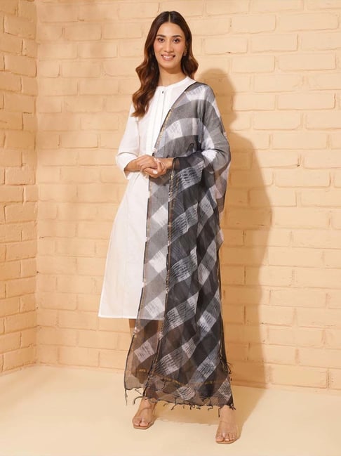 fabindia Grey Cotton Silk Dupatta-picture-40