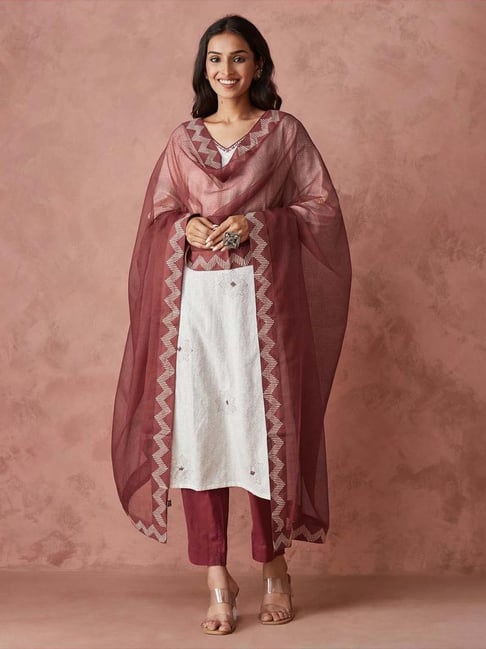 Fabindia Maroon Plain Dupatta
