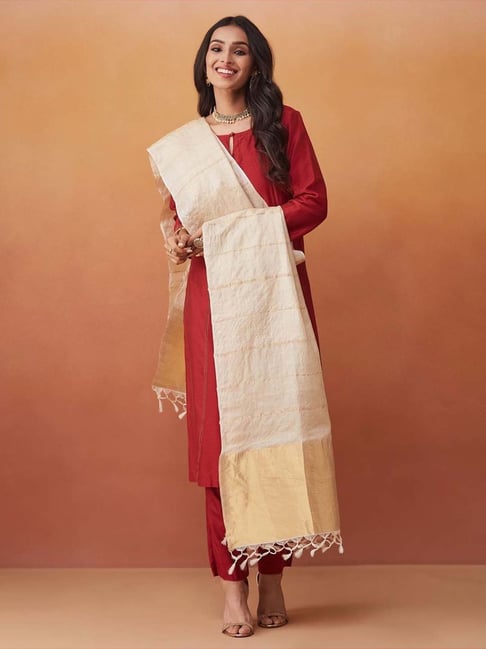 Fabindia Beige Plain Dupatta