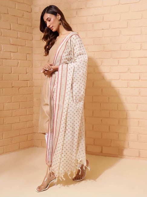 Fabindia Natural Cotton Blend Hand Block Printed Dupatta-picture-38