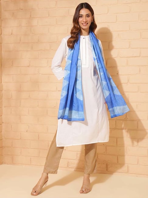 Fabindia Blue Silk Tie & Dye Stole-picture-17